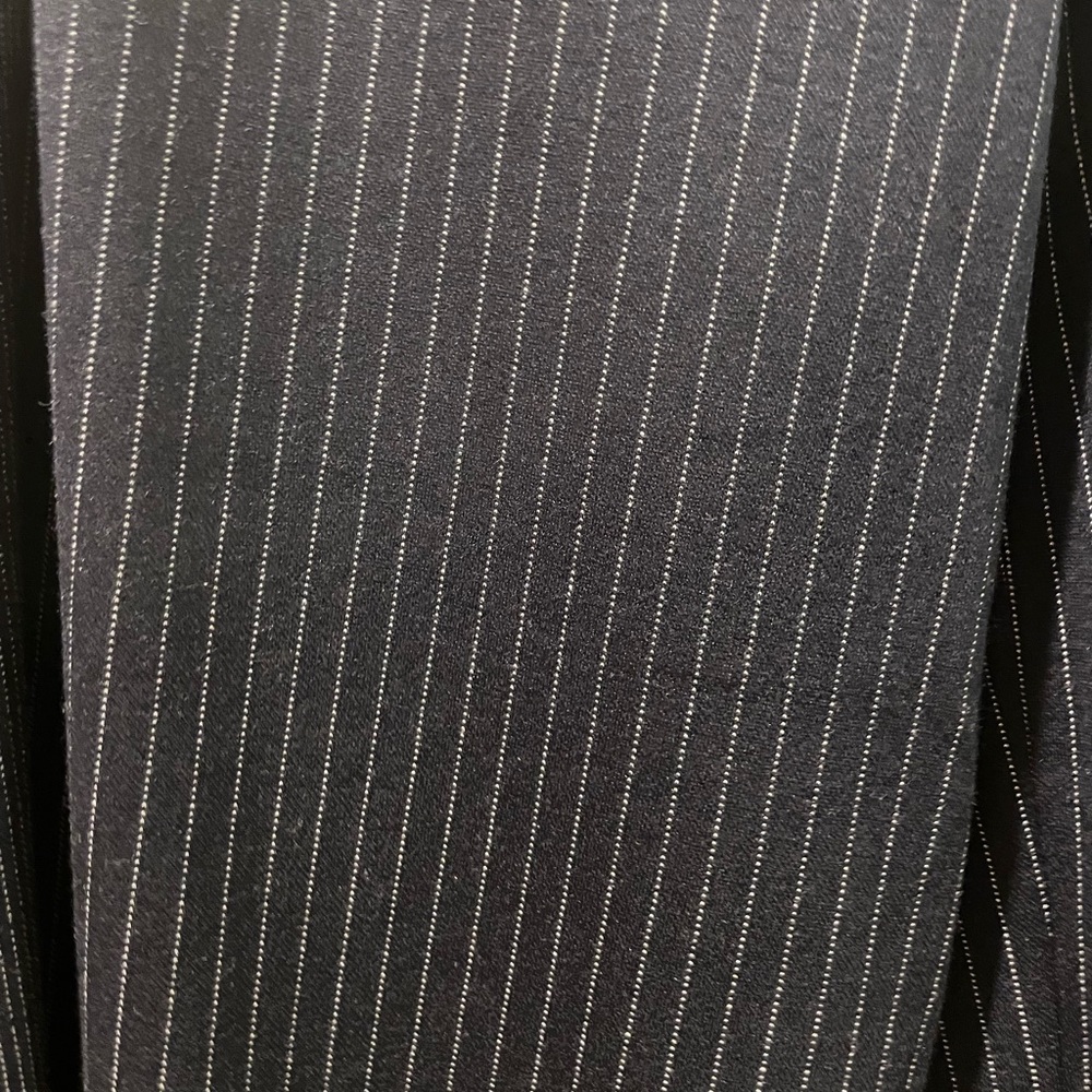 Wide leg navy pinstripe trousers. Scoop NYC wool blend.